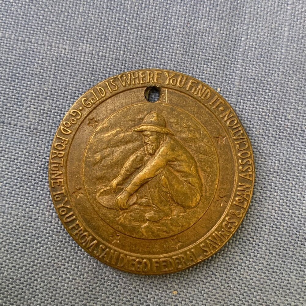 1955 San Diego Federal Savings & Loan Association Medal Gold Miner California